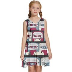 Music Symbols Rock Music Seamless Pattern Kids  Sleeveless Tiered Mini Dress by pakminggu