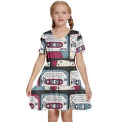 Music Symbols Rock Music Seamless Pattern Kids  Short Sleeve Tiered Mini Dress by pakminggu