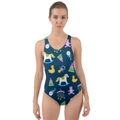 Cute Babies Toys Seamless Pattern Cut-out Back One Piece Swimsuit