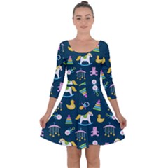 Cute Babies Toys Seamless Pattern Quarter Sleeve Skater Dress by pakminggu