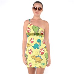 Seamless Pattern With Cute Dinosaurs Character One Shoulder Ring Trim Bodycon Dress by pakminggu