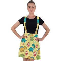 Seamless Pattern With Cute Dinosaurs Character Velvet Suspender Skater Skirt by pakminggu