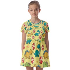 Seamless Pattern With Cute Dinosaurs Character Kids  Short Sleeve Pinafore Style Dress by pakminggu