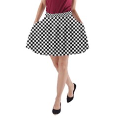 Black And White Checkerboard Background Board Checker A-line Pocket Skirt by pakminggu