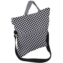 Black And White Checkerboard Background Board Checker Fold Over Handle Tote Bag by pakminggu