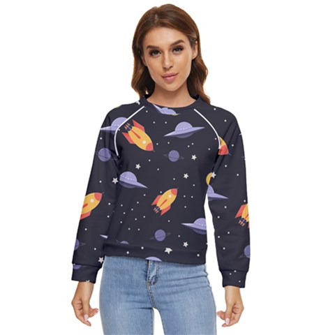 Cosmos Rockets Spaceships Ufos Women s Long Sleeve Raglan Tee by pakminggu