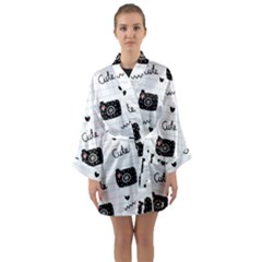 Cute Cameras Doodles Hand Drawn Long Sleeve Satin Kimono by pakminggu