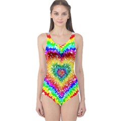 Tie Dye Heart Colorful Prismatic One Piece Swimsuit by pakminggu