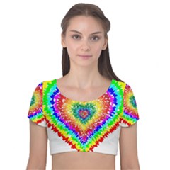 Tie Dye Heart Colorful Prismatic Velvet Short Sleeve Crop Top  by pakminggu