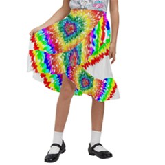 Tie Dye Heart Colorful Prismatic Kids  Ruffle Flared Wrap Midi Skirt by pakminggu