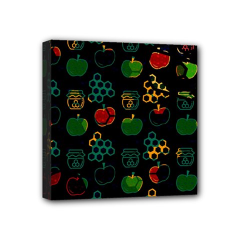 Apples Honey Honeycombs Pattern Mini Canvas 4  X 4  (stretched) by pakminggu