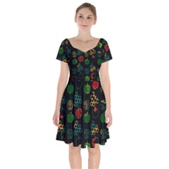 Apples Honey Honeycombs Pattern Short Sleeve Bardot Dress by pakminggu