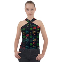 Apples Honey Honeycombs Pattern Cross Neck Velour Top by pakminggu