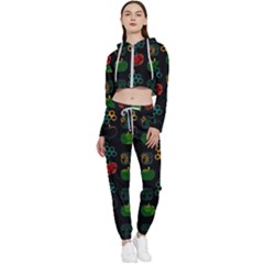 Apples Honey Honeycombs Pattern Cropped Zip Up Lounge Set by pakminggu