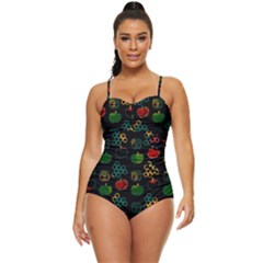 Apples Honey Honeycombs Pattern Retro Full Coverage Swimsuit by pakminggu