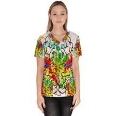 Brain Mind Psychology Idea Hearts Women s V-neck Scrub Top by pakminggu