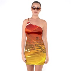 Music Notes Melody Note Sound One Shoulder Ring Trim Bodycon Dress by pakminggu