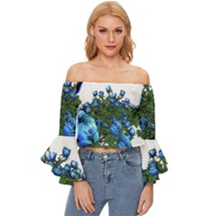 Flowers Roses Rose Nature Bouquet Off Shoulder Flutter Bell Sleeve Top by pakminggu