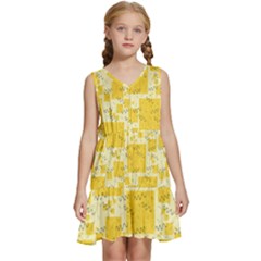 Party Confetti Yellow Squares Kids  Sleeveless Tiered Mini Dress