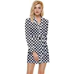 Background Black Board Checker Checkerboard Long Sleeve Satin Robe by pakminggu