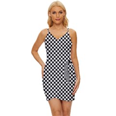 Background Black Board Checker Checkerboard Wrap Tie Front Dress by pakminggu