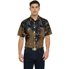 Peacock Plumage Bird  Pattern Graceful Men s Short Sleeve Pocket Shirt  by pakminggu