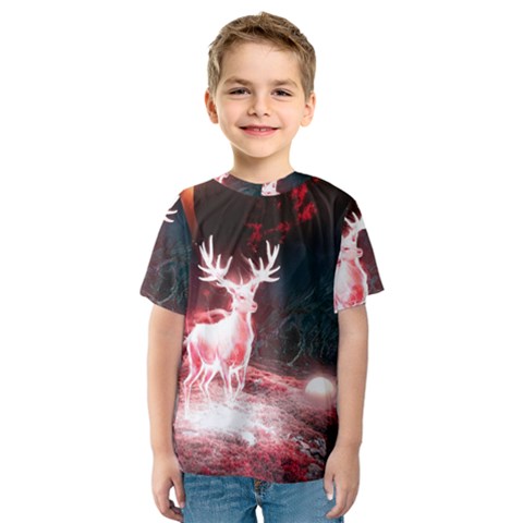 Deer Animal Moon Planet Space Fantasy Kids  Sport Mesh Tee by pakminggu