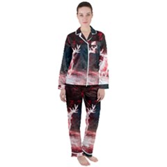 Deer Animal Moon Planet Space Fantasy Women s Long Sleeve Satin Pajamas Set	 by pakminggu