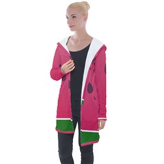 Watermelon Fruit Summer Red Fresh Food Healthy Longline Hooded Cardigan by pakminggu