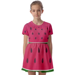 Watermelon Fruit Summer Red Fresh Food Healthy Kids  Short Sleeve Pinafore Style Dress by pakminggu