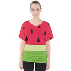 Watermelon Fruit Food Healthy Vitamins Nutrition V-neck Dolman Drape Top by pakminggu