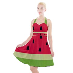 Watermelon Fruit Food Healthy Vitamins Nutrition Halter Party Swing Dress  by pakminggu