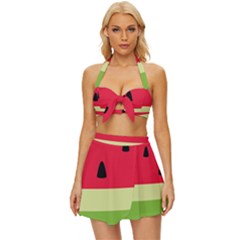 Watermelon Fruit Food Healthy Vitamins Nutrition Vintage Style Bikini Top And Skirt Set 