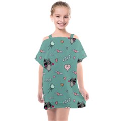 Raccoon Texture Seamless Scrapbooking Hearts Kids  One Piece Chiffon Dress by pakminggu