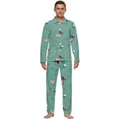 Raccoon Texture Seamless Scrapbooking Hearts Men s Long Sleeve Velvet Pocket Pajamas Set by pakminggu