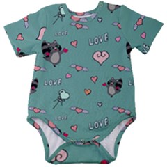 Raccoon Texture Seamless Scrapbooking Hearts Baby Short Sleeve Bodysuit by pakminggu