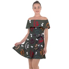 Art Halloween Pattern Creepy Design Digital Papers Off Shoulder Velour Dress by pakminggu