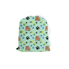 Dog Pattern Seamless Blue Background Scrapbooking Drawstring Pouch (medium) by pakminggu