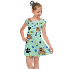 Dog Pattern Seamless Blue Background Scrapbooking Kids  Cap Sleeve Dress by pakminggu