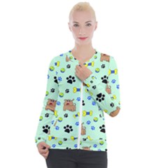 Dog Pattern Seamless Blue Background Scrapbooking Casual Zip Up Jacket by pakminggu