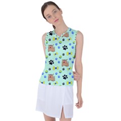 Dog Pattern Seamless Blue Background Scrapbooking Women s Sleeveless Sports Top by pakminggu