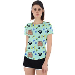 Dog Pattern Seamless Blue Background Scrapbooking Back Cut Out Sport Tee by pakminggu