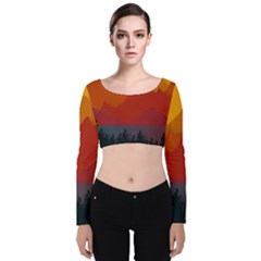 Mountain Forest Nature Scenery Art Mountains Velvet Long Sleeve Crop Top by pakminggu