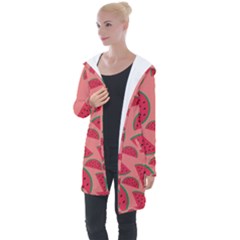 Watermelon Red Food Fruit Healthy Summer Fresh Longline Hooded Cardigan by pakminggu