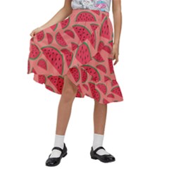 Watermelon Red Food Fruit Healthy Summer Fresh Kids  Ruffle Flared Wrap Midi Skirt by pakminggu
