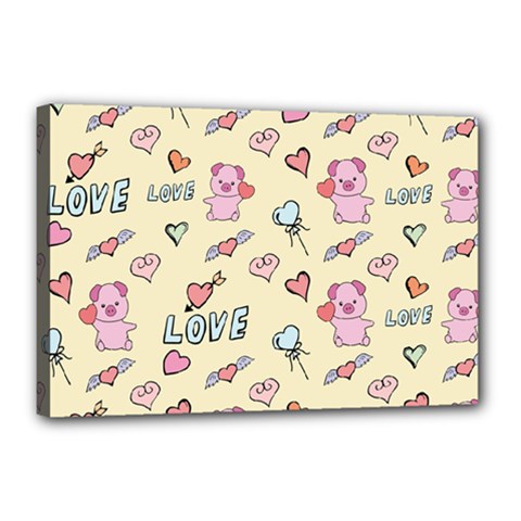 Pig Animal Love Romance Seamless Texture Pattern Canvas 18  x 12  (Stretched)