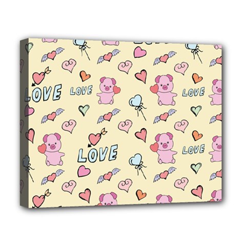 Pig Animal Love Romance Seamless Texture Pattern Deluxe Canvas 20  x 16  (Stretched)