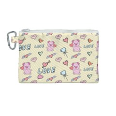 Pig Animal Love Romance Seamless Texture Pattern Canvas Cosmetic Bag (Medium)