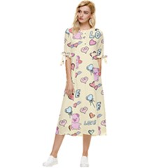 Pig Animal Love Romance Seamless Texture Pattern Bow Sleeve Chiffon Midi Dress