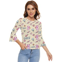 Pig Animal Love Romance Seamless Texture Pattern Bell Sleeve Top